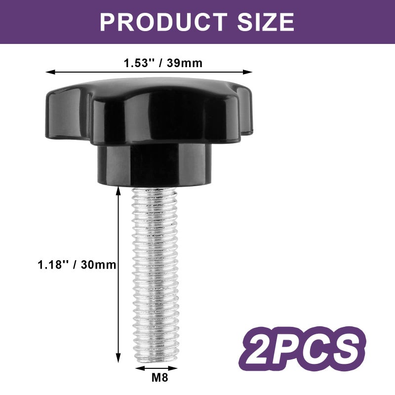 LifCratms M8 x 30mm Thread Star Knob 2Pcs, Plastic Star Shaped Clamping Knob Handle Hand Tightening Screw for Umbrella Base Replacement - Image 3